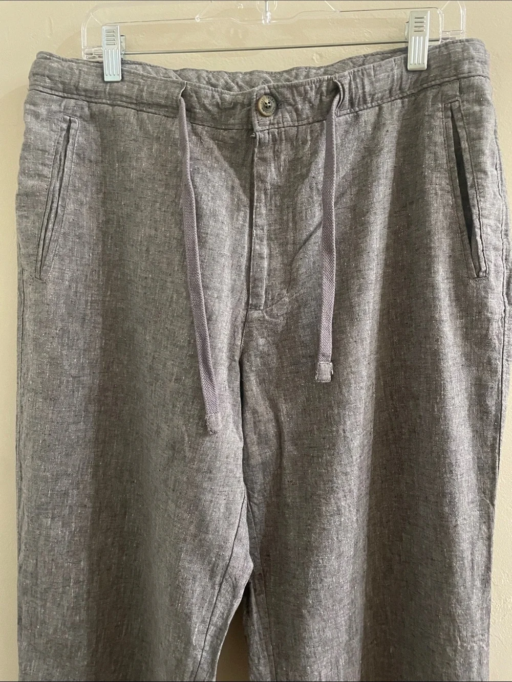 Tasso Elba Island Men's Relaxed  34/32 Linen-Blend Grey Drawstring Pants